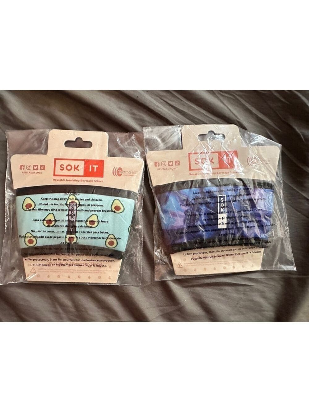 SOK-IT Reusable Beverage Sleeve Bundle Set of 2 Avocado & Blue Tie-Dye New
